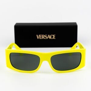 NEW Versace VE4482 544987 Yellow Fluo Dark Grey Rectangular Unisex Sunglasses